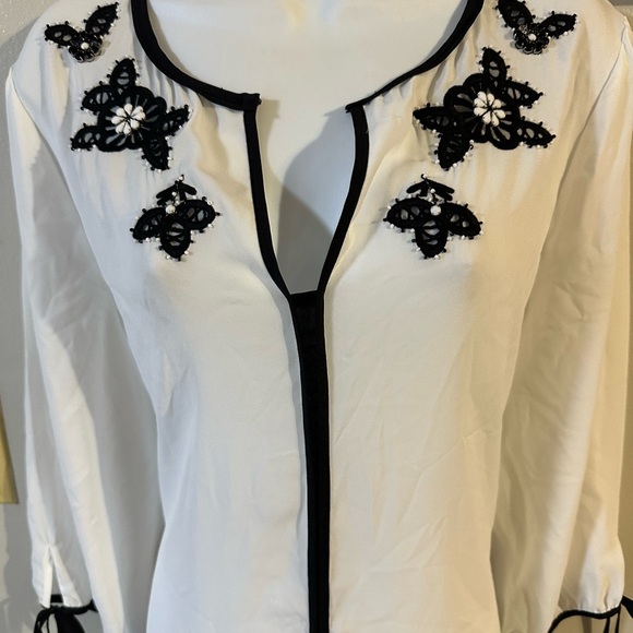 Ivanka Trump White Blouse with Black Lace Accents - Picture 3 of 5